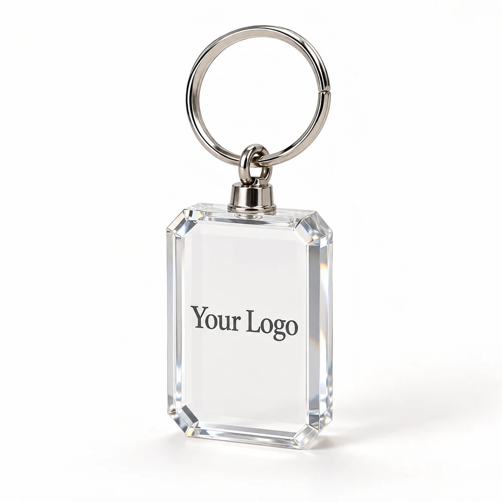 Beveled Rectangle Crystal Crystal Keychain